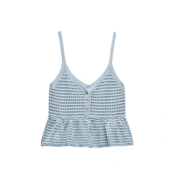 Zara Crochet Camisole Tops - Cream & Light Blue - Picture 3 of 3